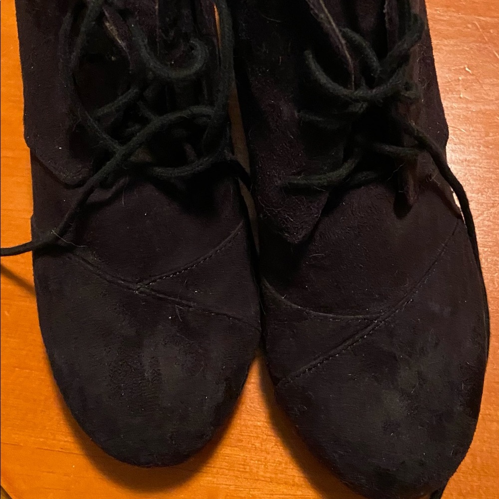 Women’s black wedge booties, size 9